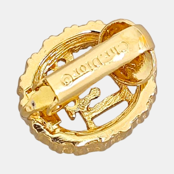 Dior Oblique Metal Gold Clip On Earrings