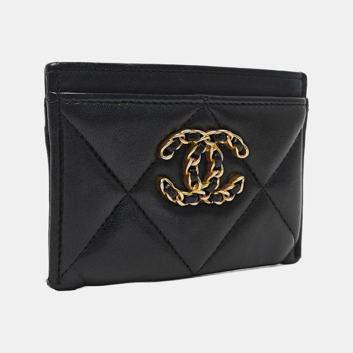 CHANEL 19 Small Quilted Lambskin Black Card Holder