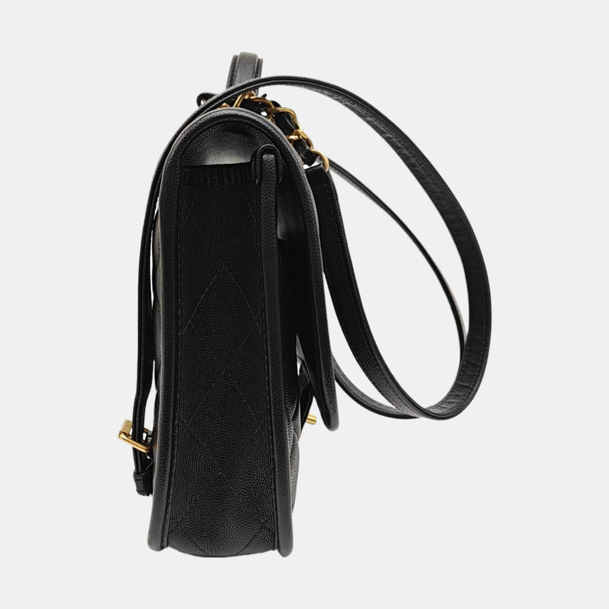 Quilted Grained Calfskin Backpack Black