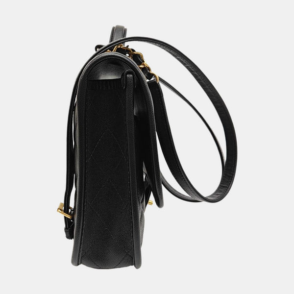 Quilted Grained Calfskin Backpack Black