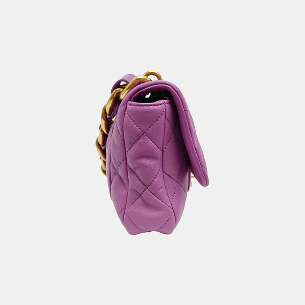 Quilted Lambskin Shoulder Bag Purple