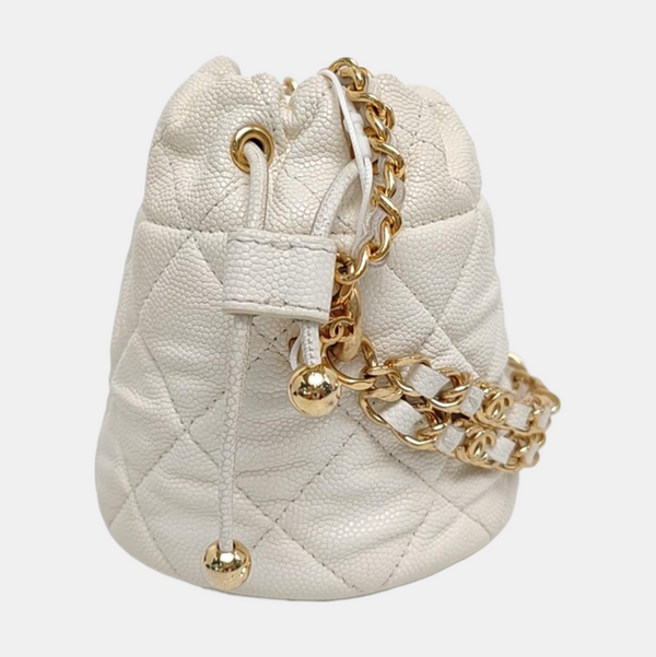 DRAWSTRING Quilted Grained Calfskin White