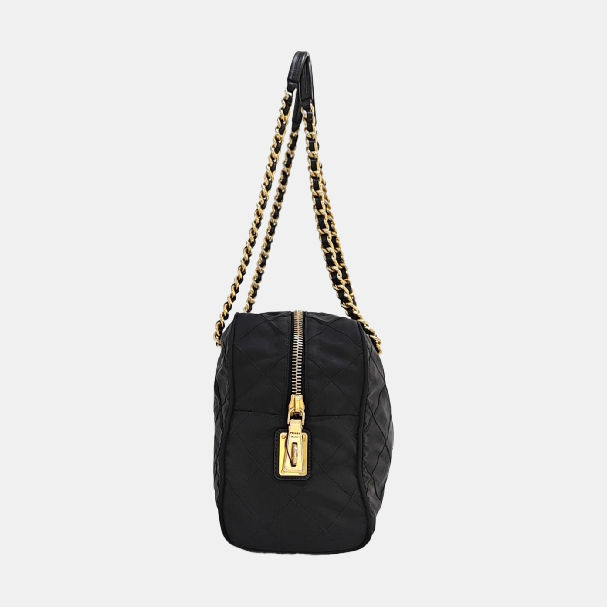 Chain Tote Quilted Nylon Black