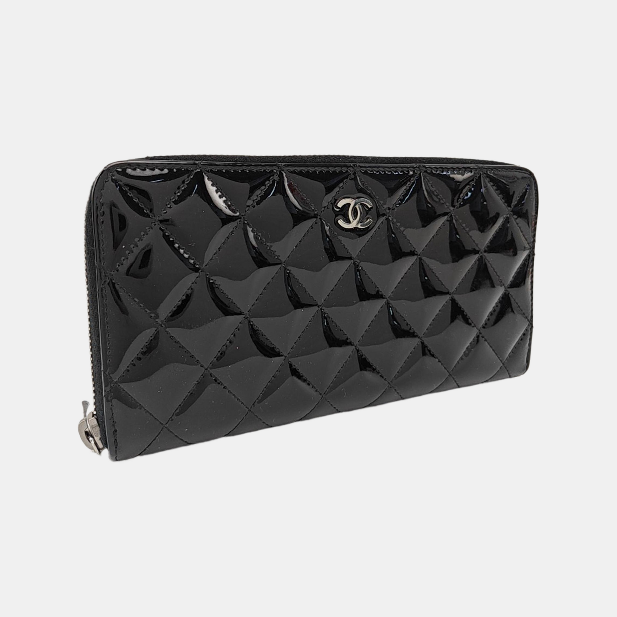Quilted Patent Leather Wallet Black