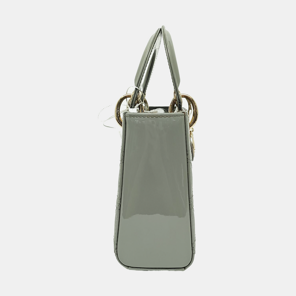 Authenticated pre-owned  Lady Dior Mini Quilted Patent Leather Grey - Tote Bag at Looply