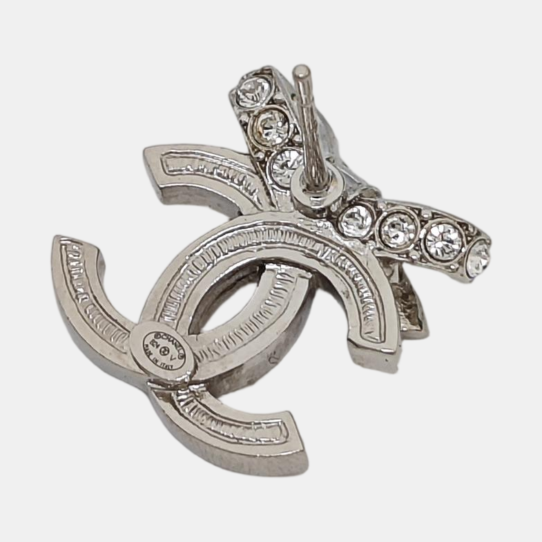 CC Logo Metal Silver Stud Earrings