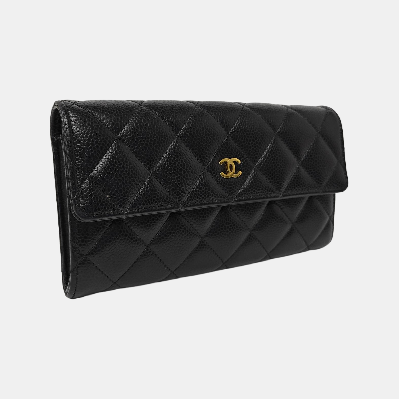CLASSIC FLAP Mini Quilted Grained Calfskin Black Wallet