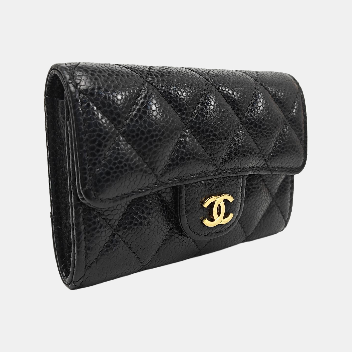 CLASSIC FLAP Quilted Grained Calfskin Black Card Holder