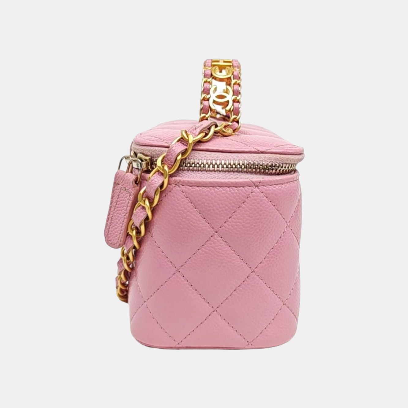 Quilted Grained Calfskin Shoulder Bag Pink