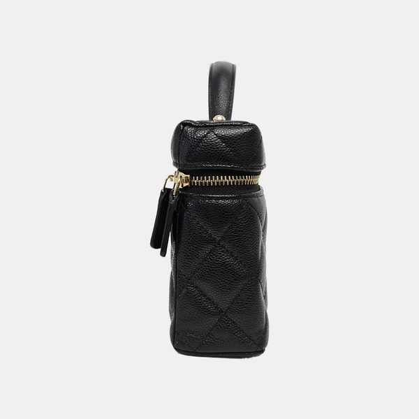 Quilted Grained Calfskin Shoulder Bag Black
