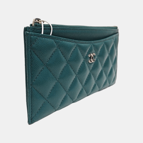 Quilted Grained Calfskin Wallet Green