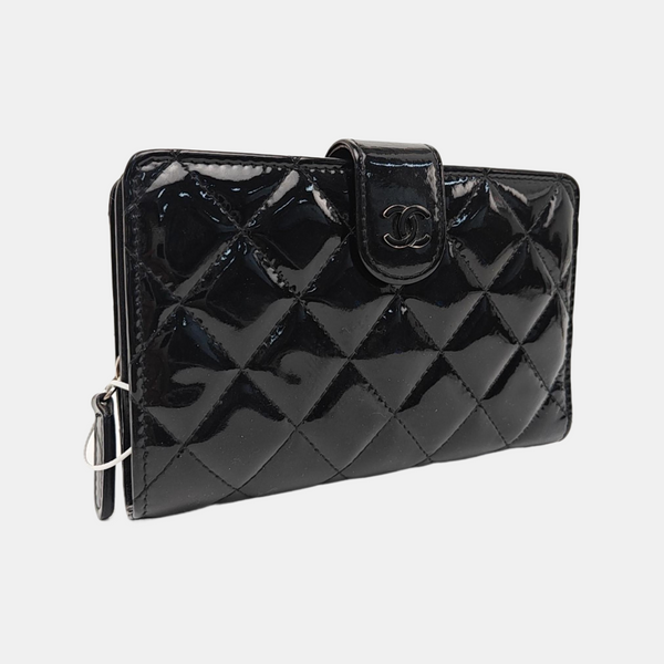 Quilted Patent Leather Wallet Black