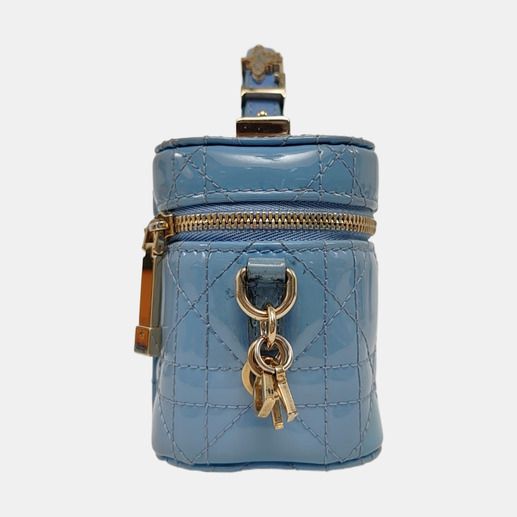 Authenticated pre-owned  Vanity Lady Dior Super Mini Cannage Patent Leather Blue - Shoulder Bag at Looply