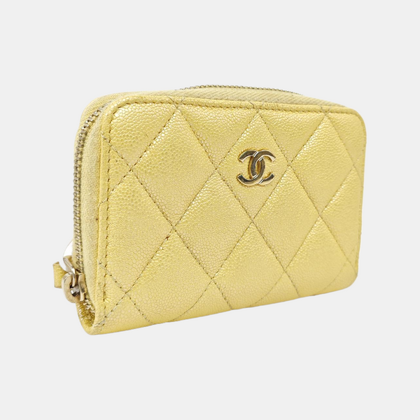 Quilted Grained Calfskin Wallet Yellow
