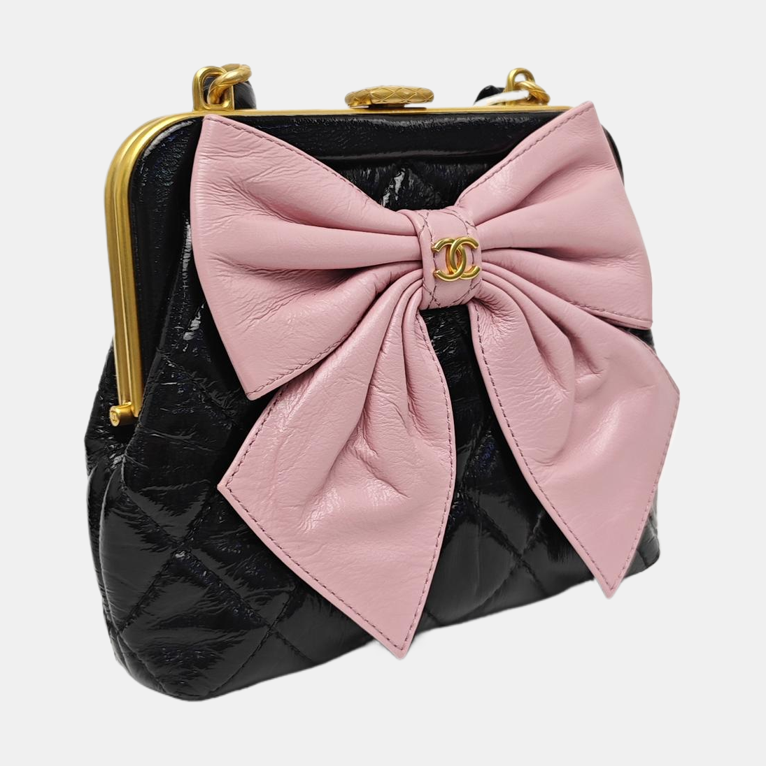 Quilted Patent Leather Shoulder Bag Black