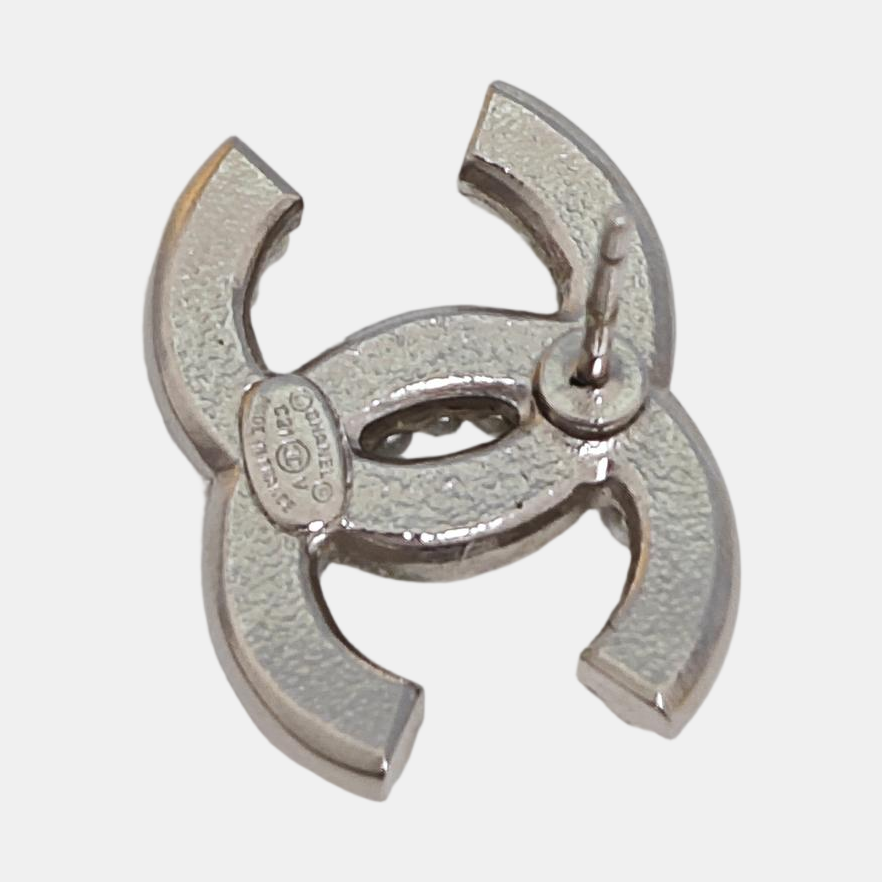 CC Logo Metal Silver Stud Earrings