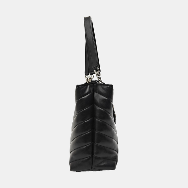 Chevron Leather Tote Bag Black