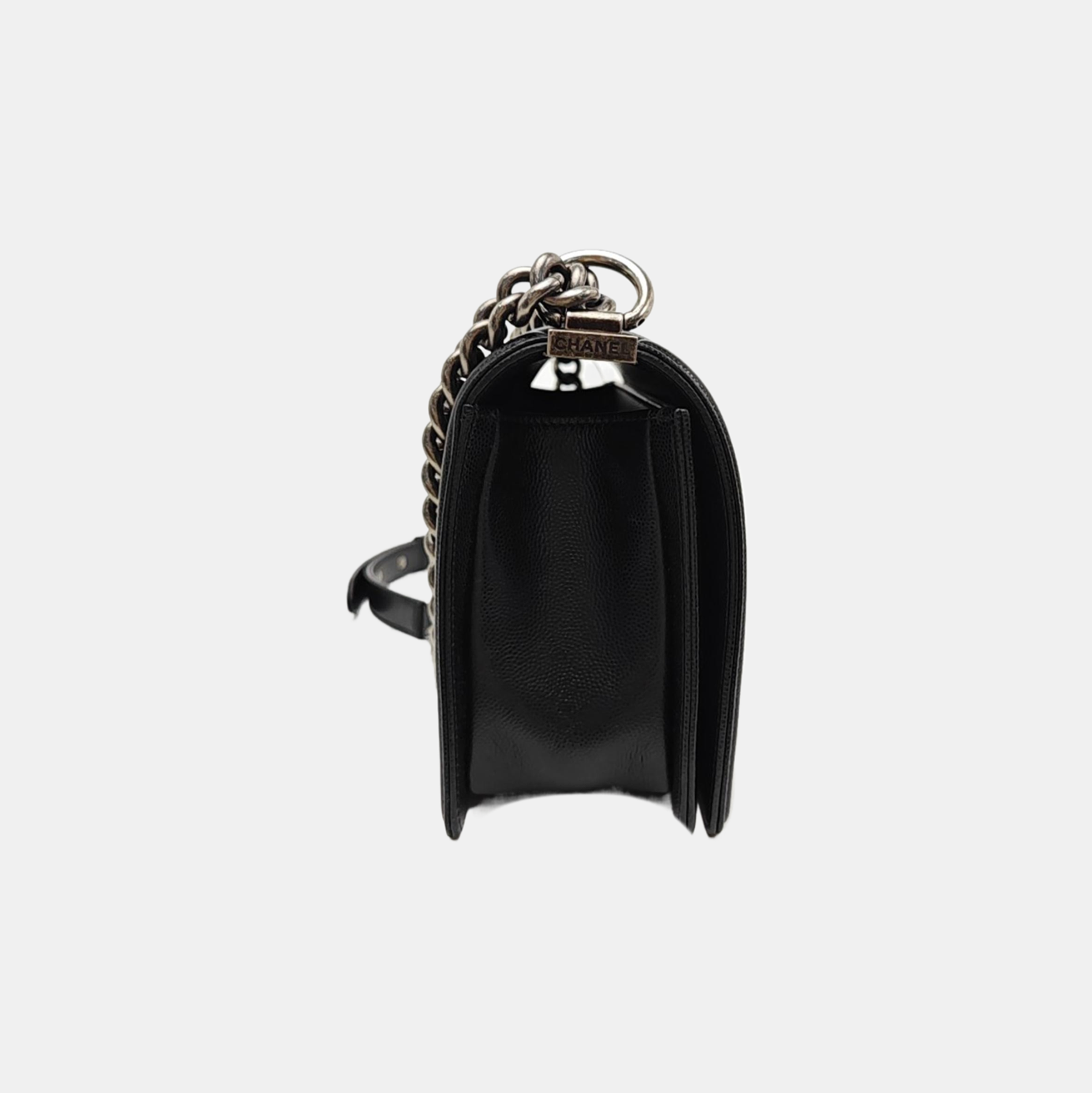 BOY CHANEL Medium Quilted Grained Calfskin Black