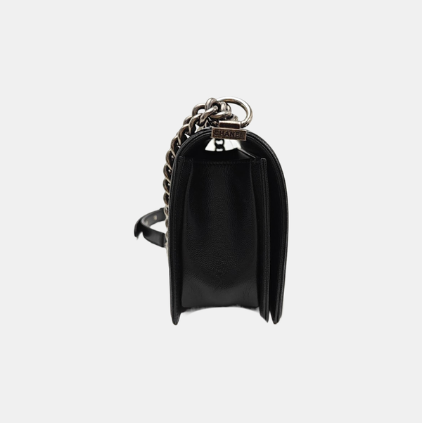 BOY CHANEL Medium Quilted Grained Calfskin Black
