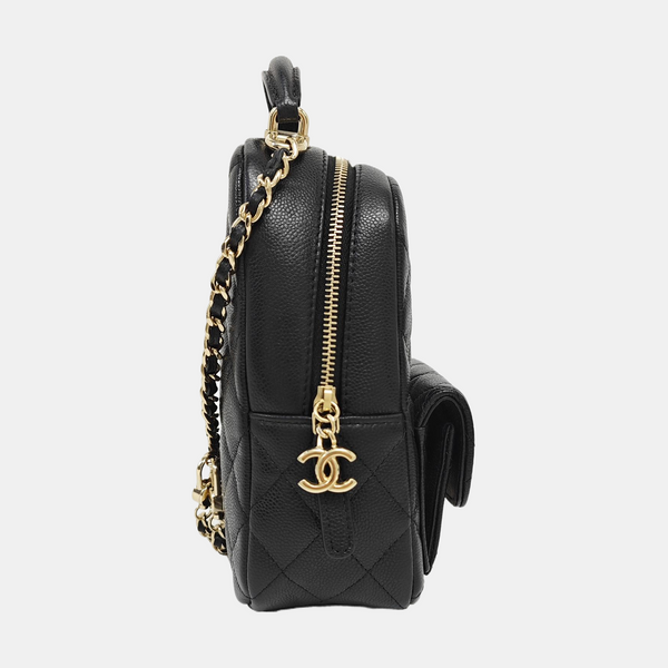 Quilted Grained Calfskin Backpack Mini Black