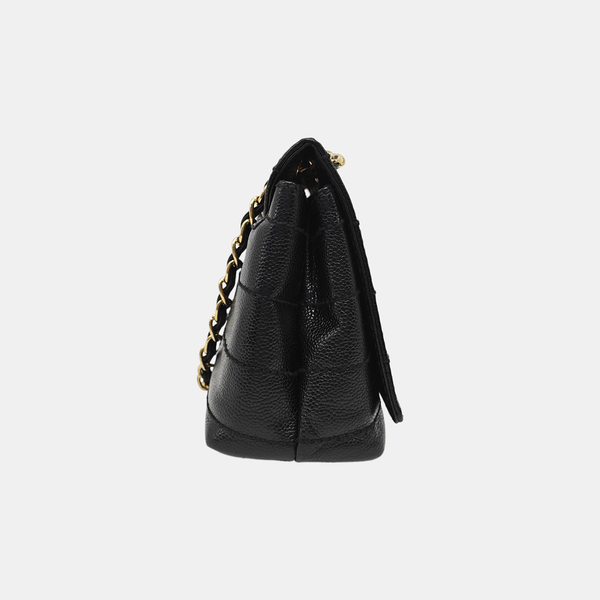 Quilted Grained Calfskin Shoulder Bag Black