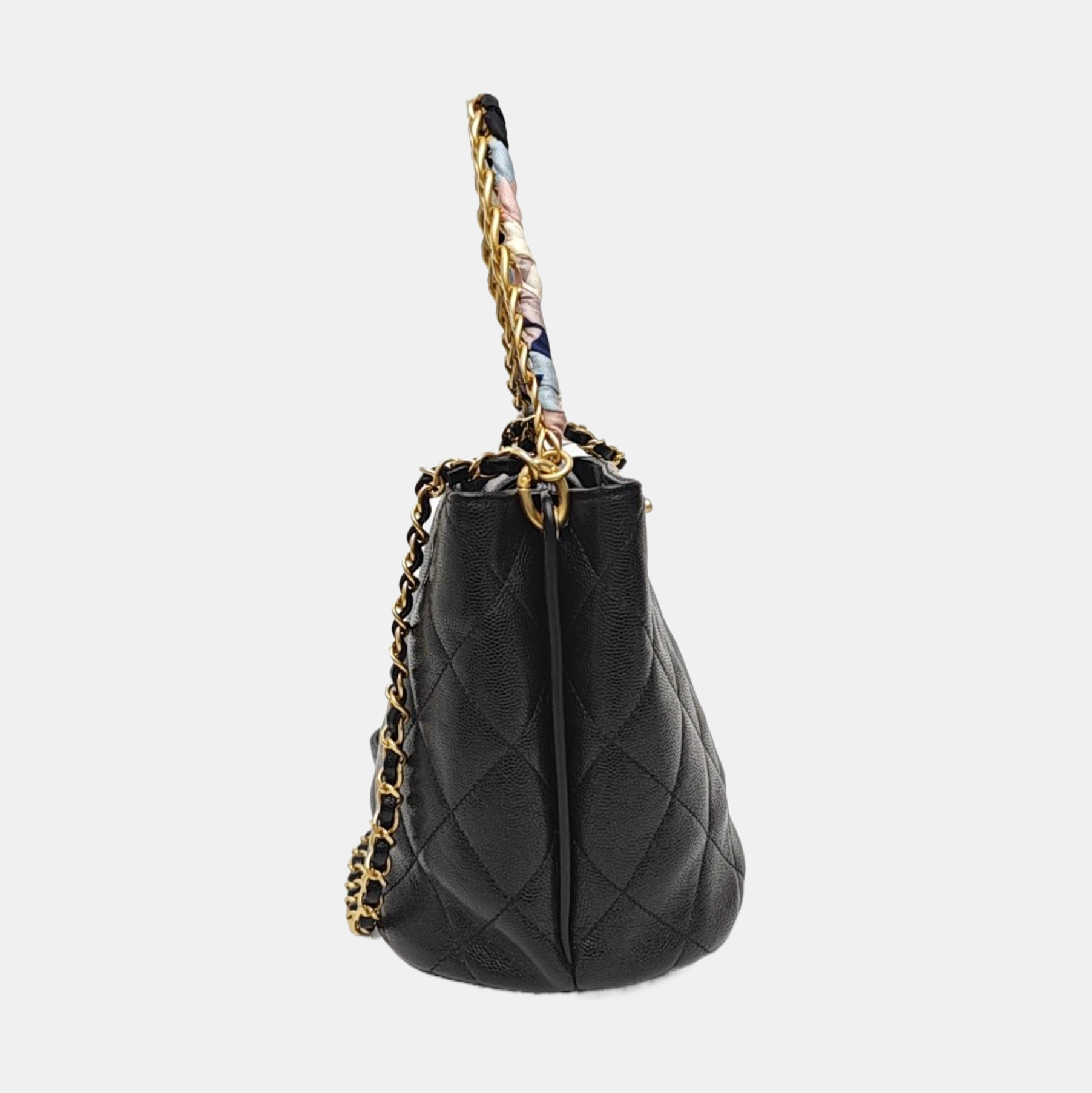 Quilted Grained Calfskin Shoulder Bag Black