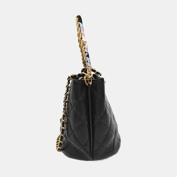 Quilted Grained Calfskin Shoulder Bag Black