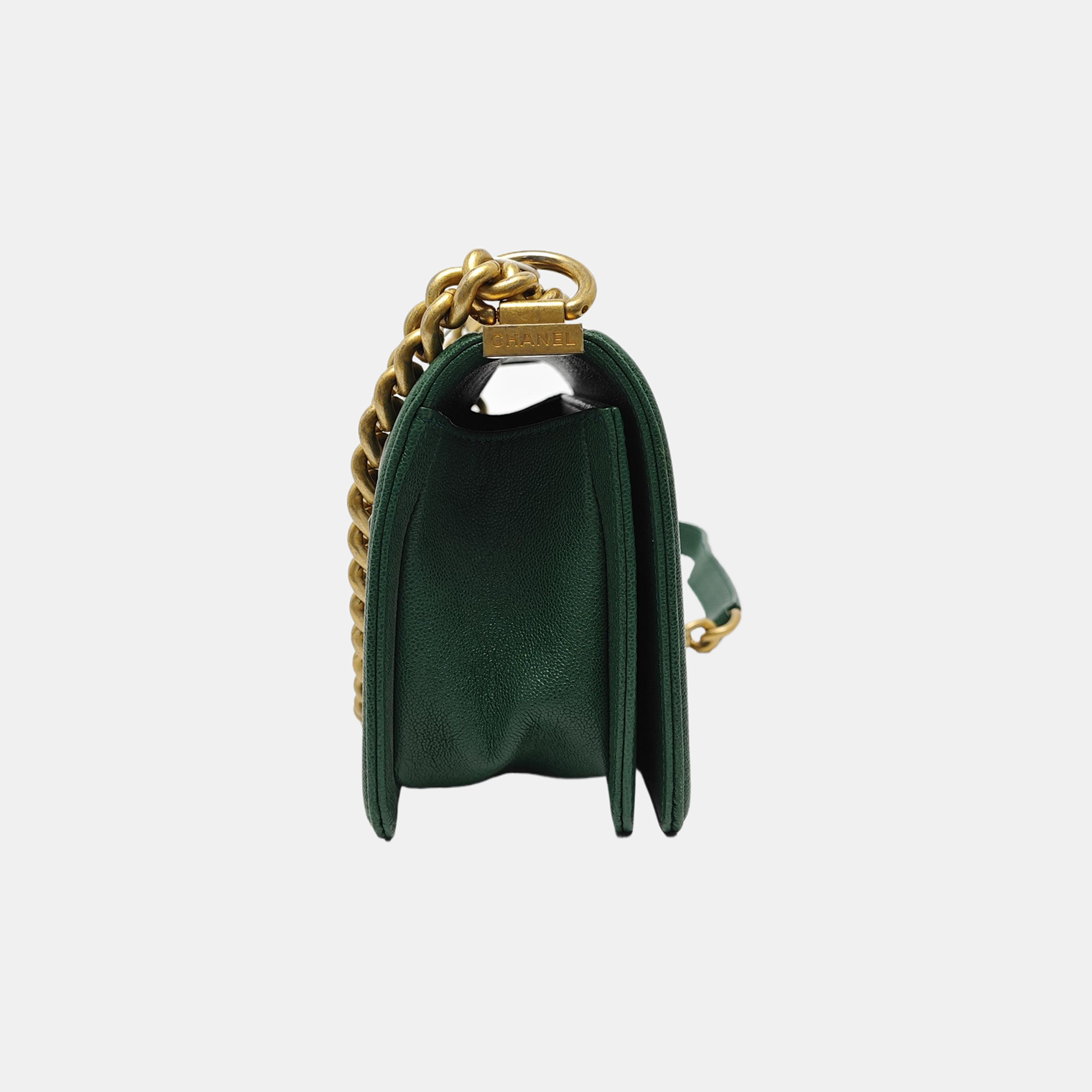 Authenticated pre-owned  BOY CHANEL Small Quilted Grained Calfskin Green - Shoulder Bag at Looply