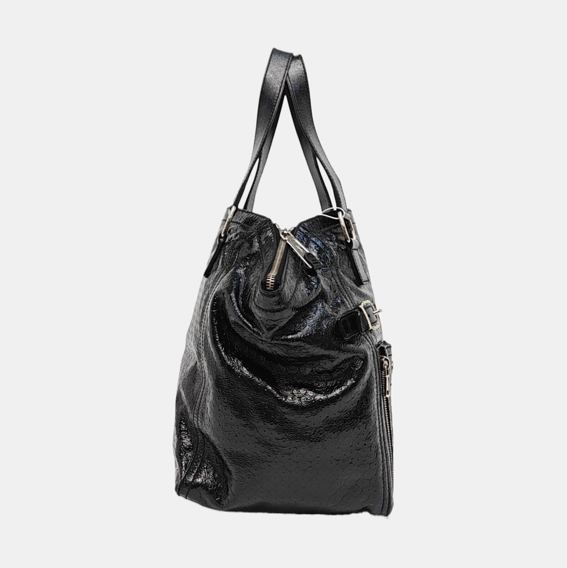 Patent Leather Top Handle Bag Black