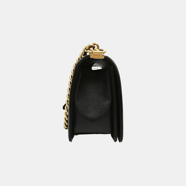 BOY CHANEL Medium Quilted Grained Calfskin Black