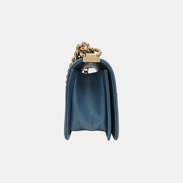 BOY CHANEL Small Chevron, Quilted Grained Calfskin Blue