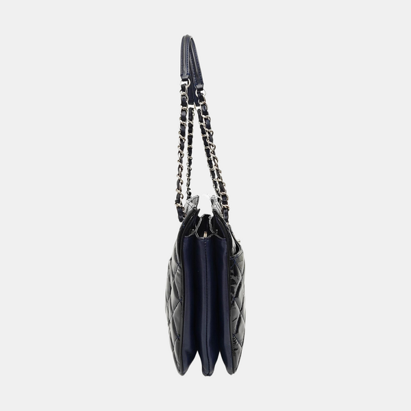 Quilted Patent Leather Top Handle Bag Blue