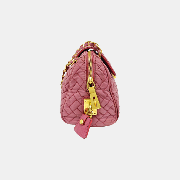 Quilted Nylon Shoulder Bag Pink