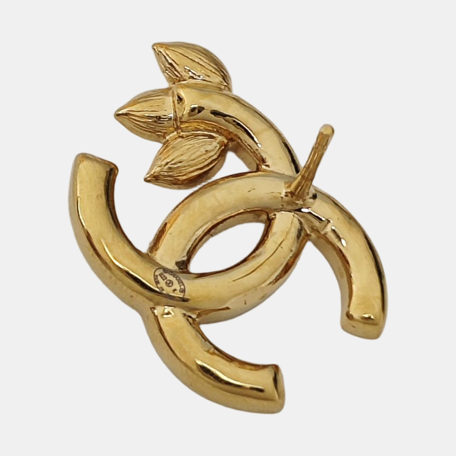 CC Logo Metal Gold Stud Earrings