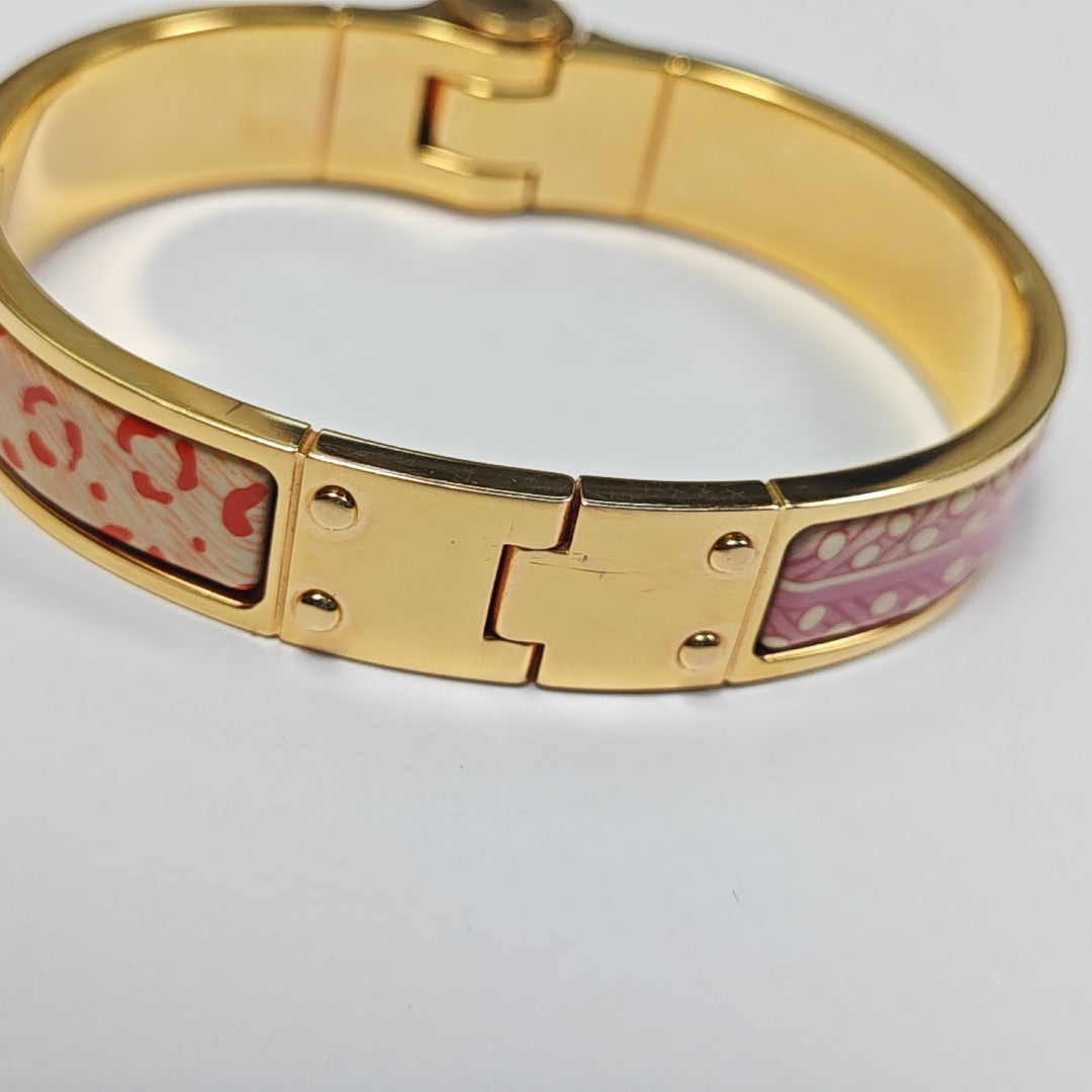 Enamel Hinged Bracelet Metal Gold Bangle