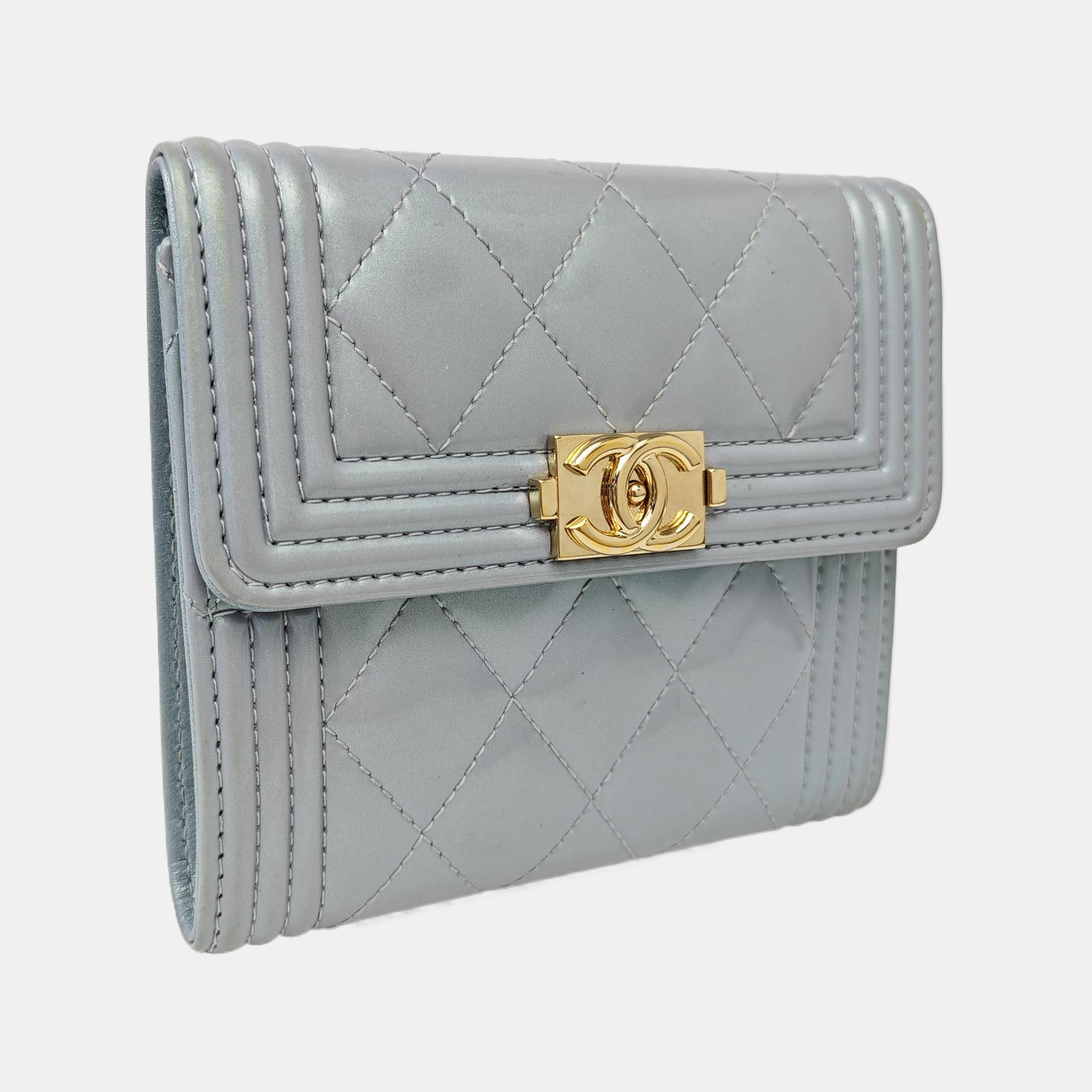 BOY CHANEL Quilted Patent Leather Blue Wallet