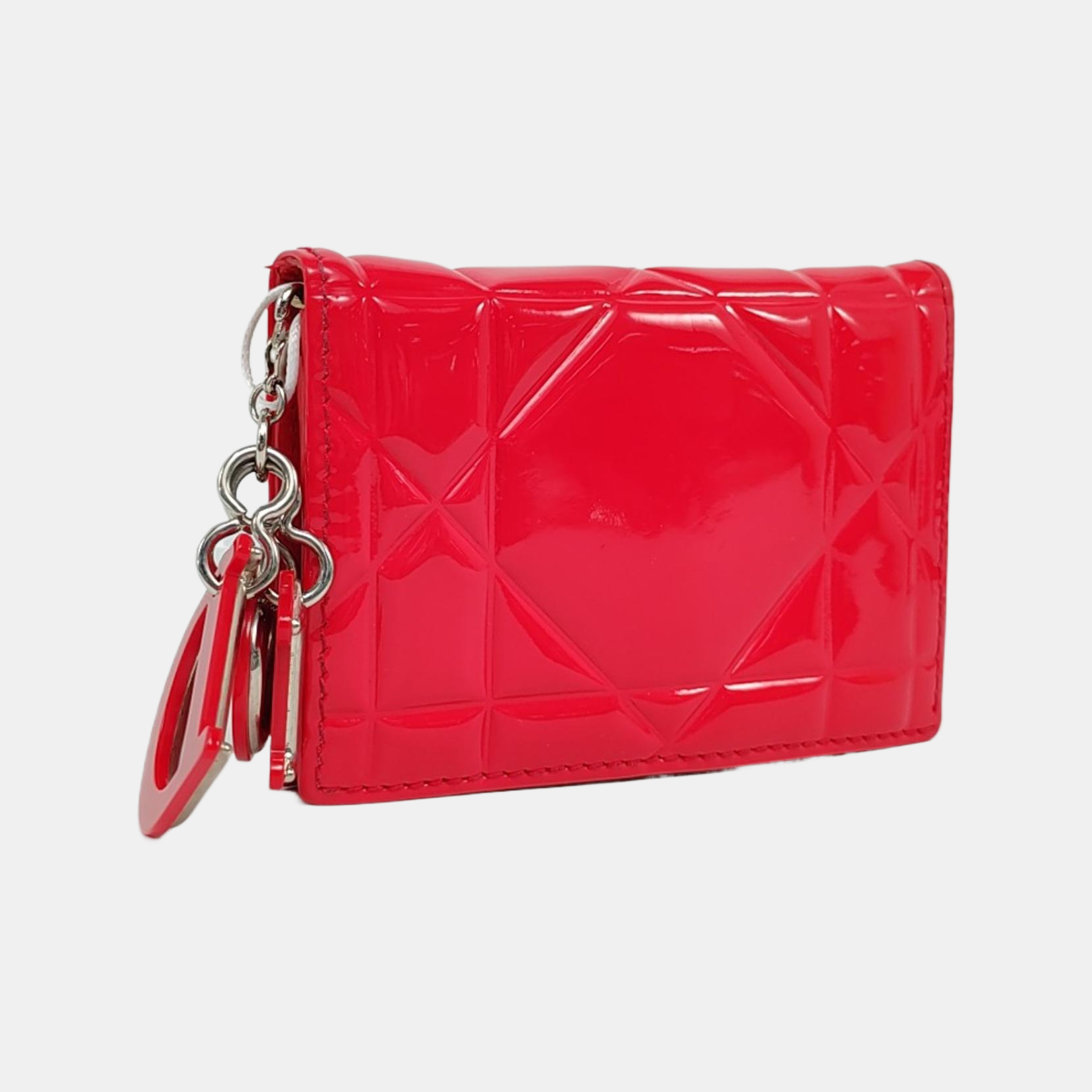 Cannage Patent Leather Card Holder Red