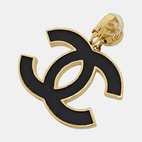 CC Logo Metal Black Clip On Earrings