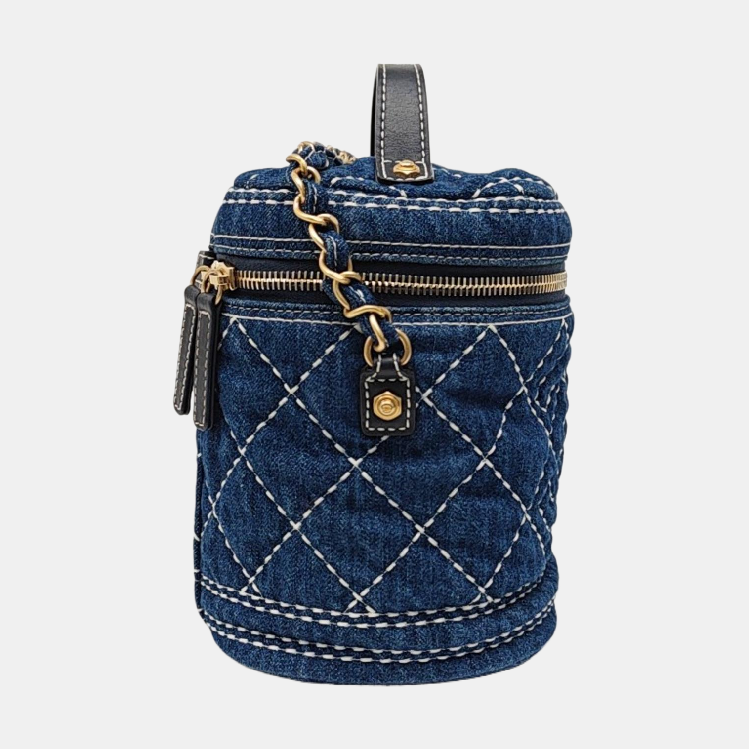 VINTAGE COSMETIC BAGS Quilted Denim Blue