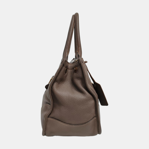 Teal Vitello Daino Front Zip Tote Calfskin Gray