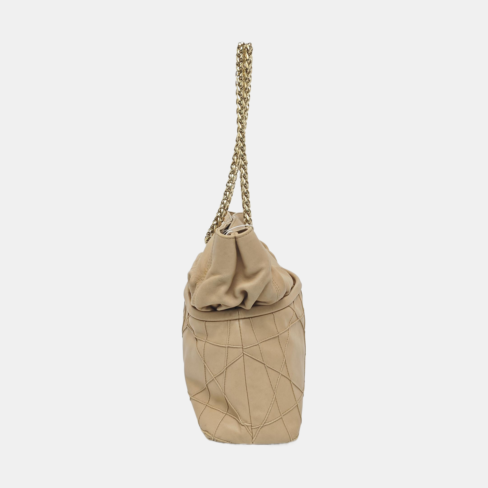 Cannage Calfskin Top Handle Bag Beige