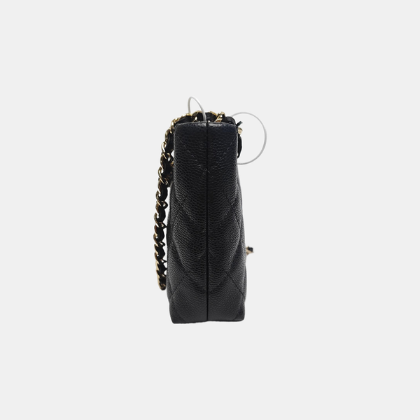 Quilted Grained Calfskin Shoulder Bag Black