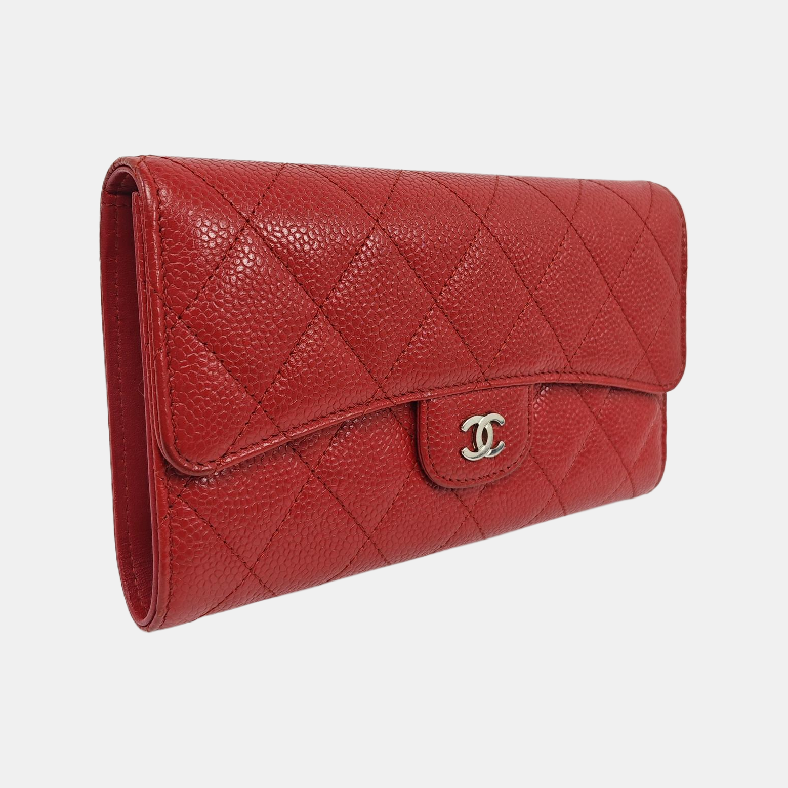 CLASSIC FLAP Mini Quilted Grained Calfskin Red Wallet