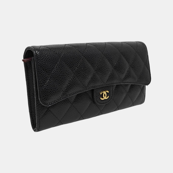 CLASSIC FLAP Mini Quilted Grained Calfskin Black Wallet