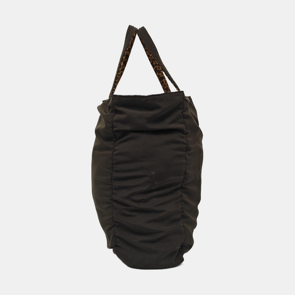 Fabric Top Handle Bag Brown