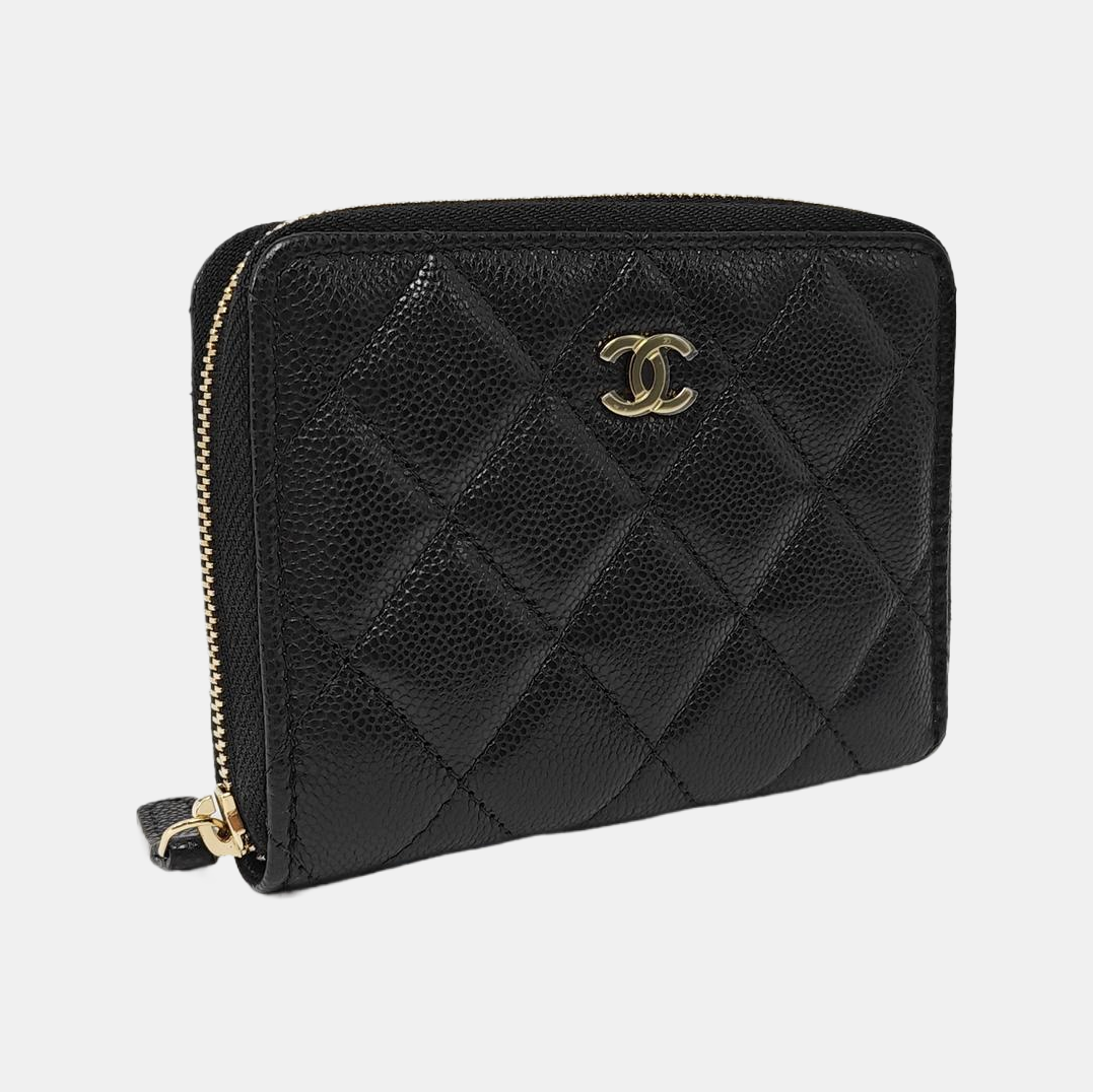 Quilted Grained Calfskin Wallet Black