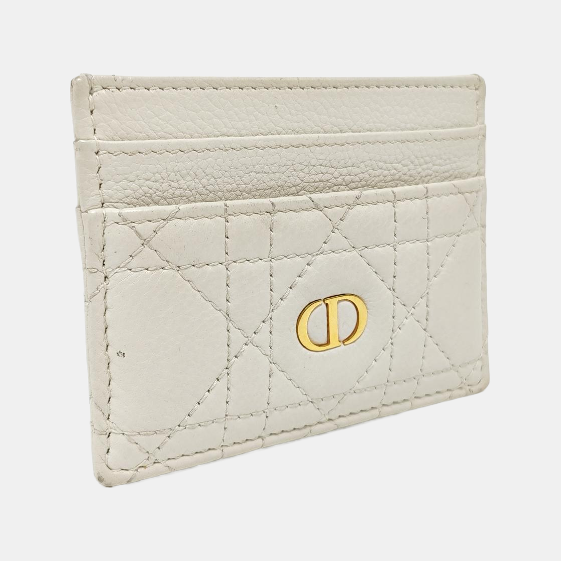 Lady Dior Cannage Calfskin White Card Holder