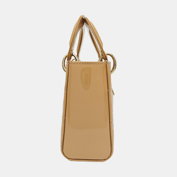 Lady Dior Mini Cannage Patent Leather Beige