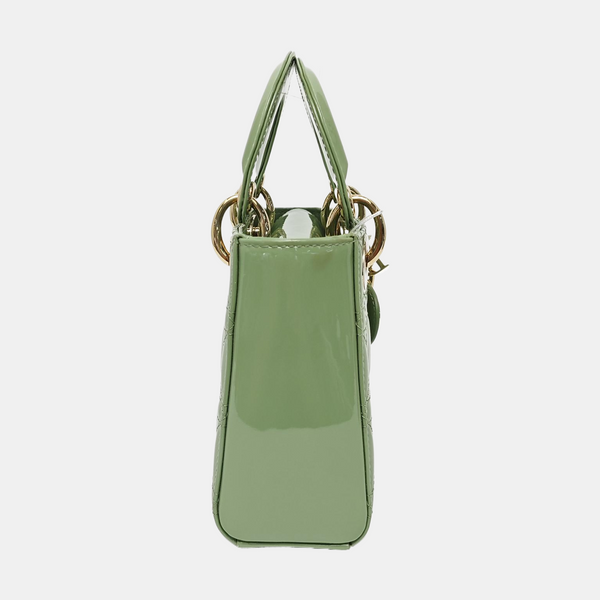 Lady Dior Mini Cannage Patent Leather Green