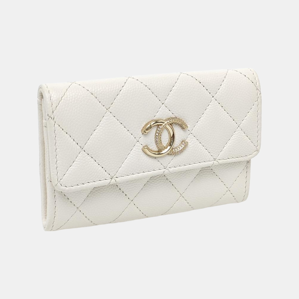 Quilted Grained Calfskin Wallet White